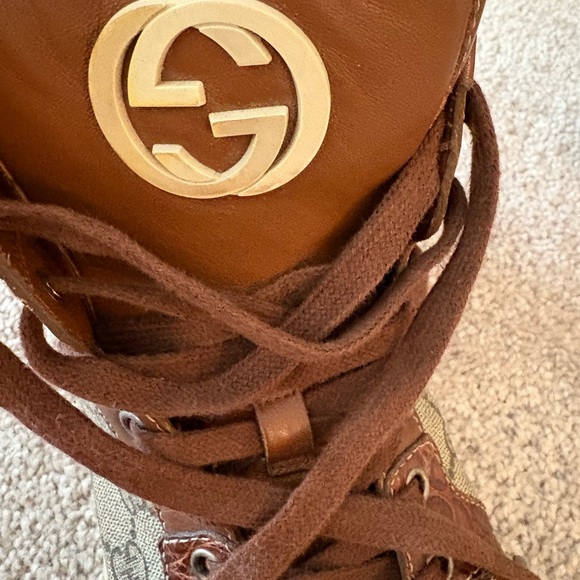 Gucci Leather and Canvas High-Top Sneakers - Picture 6 of 17